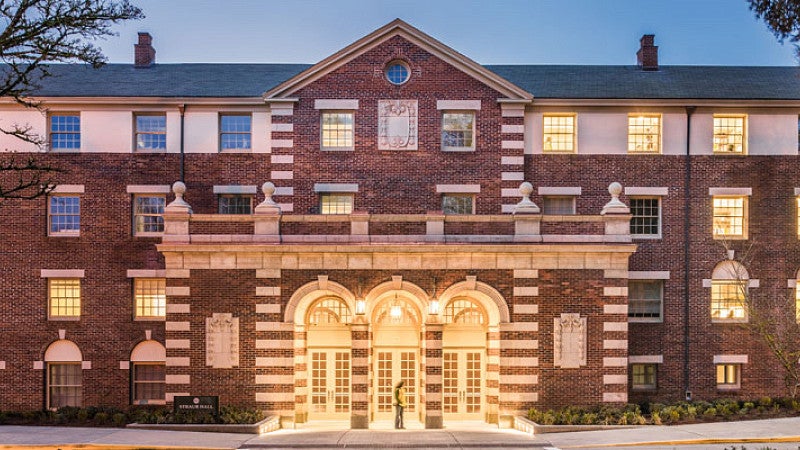 Straub Hall at night