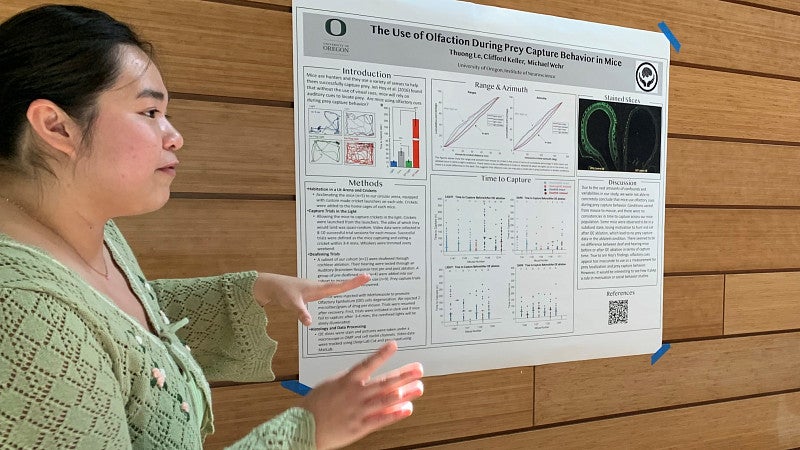 Psychololgy student presenting a research poster