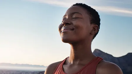 a woman smiling