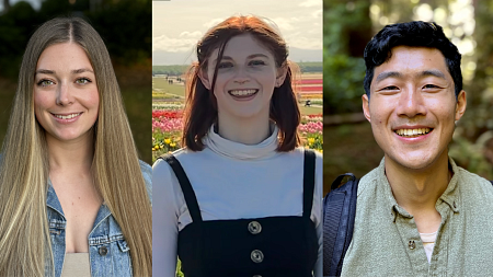 three smiling people