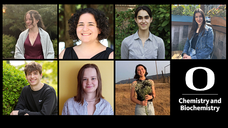 seven smiling people and UO Chemistry and Biochemistry logo