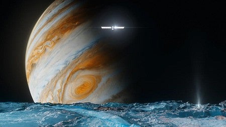 an illustration of Jupiter from the Europa moon perspective