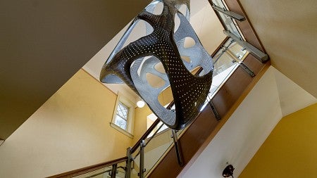metal art inside a building