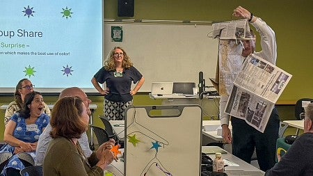 a group of people in a classroom