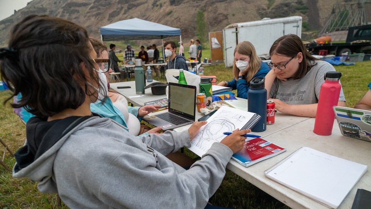 Students doing analysis outside