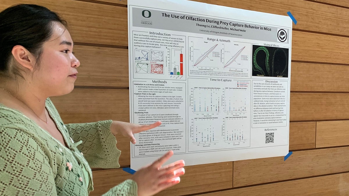 Psychology student presenting a research poster