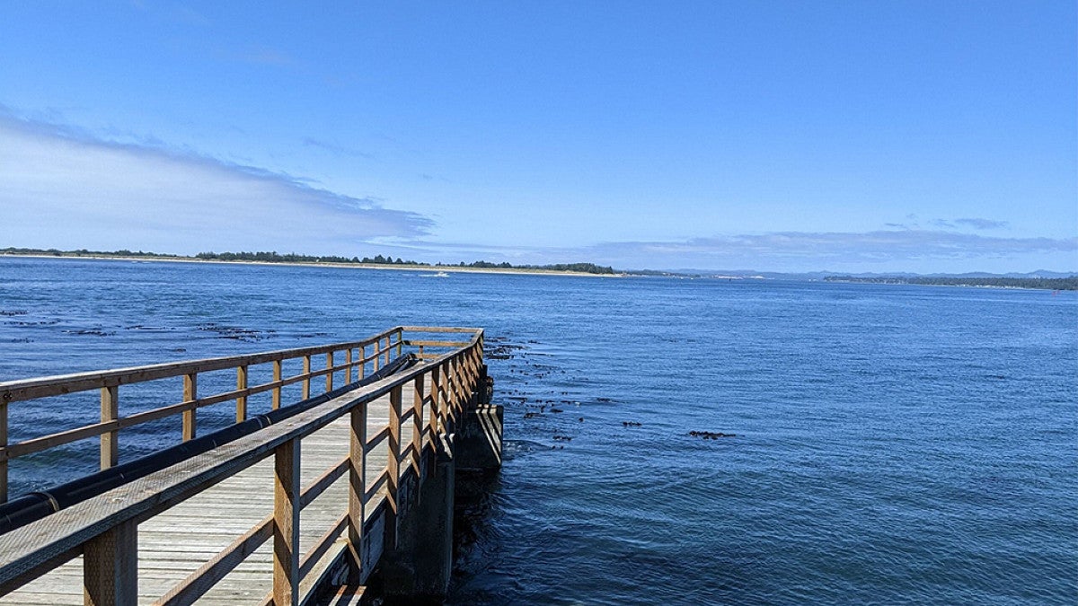 A pier stretching out into the ocean on Oregon coast