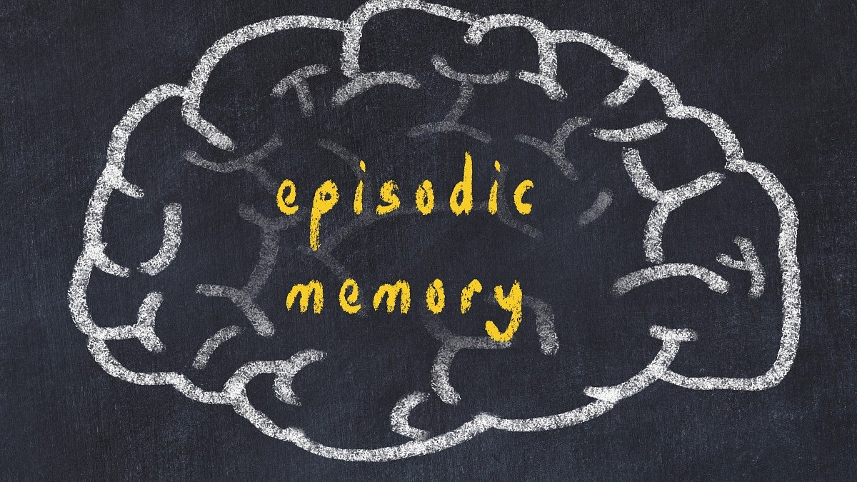 chalkboard drawing of a brain labeled episodic memory