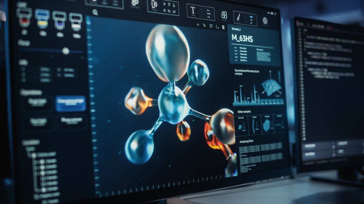 Computer screen showing a molecular simulation