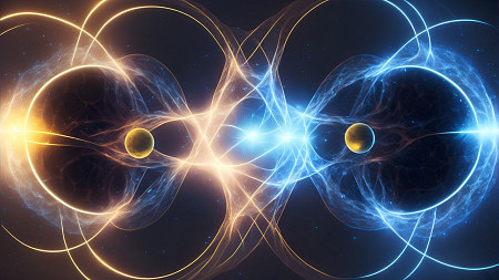 Graphic image depicting atoms in motion