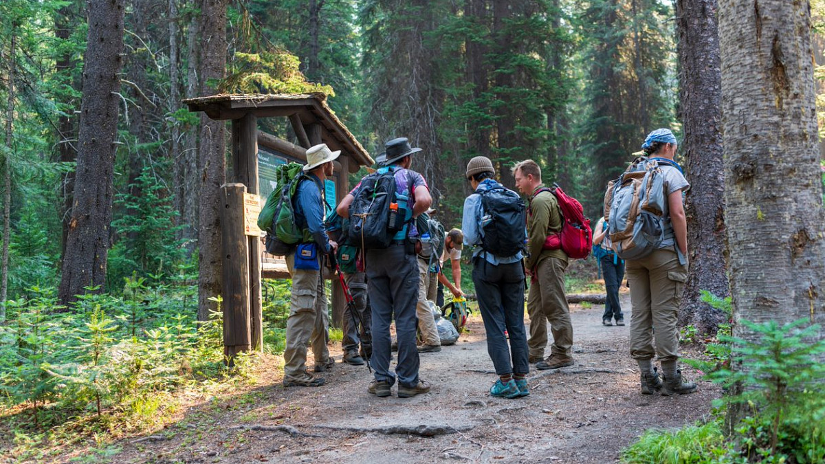 Group of students on a trail