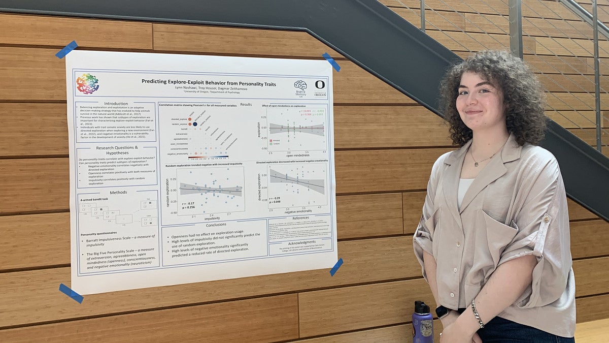 Psychology major Lynn Nashawi presenting a research poster